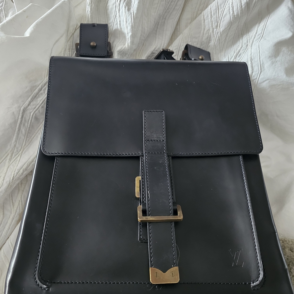 Louis Vuitton Black Leather Backpack with Brass Hardware